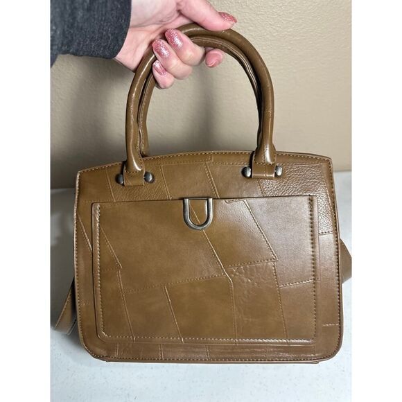 NWT La Terre Fashion Tan Vegan Leather Convertible Crossbody Satchel Purse Bag - Picture 7 of 16